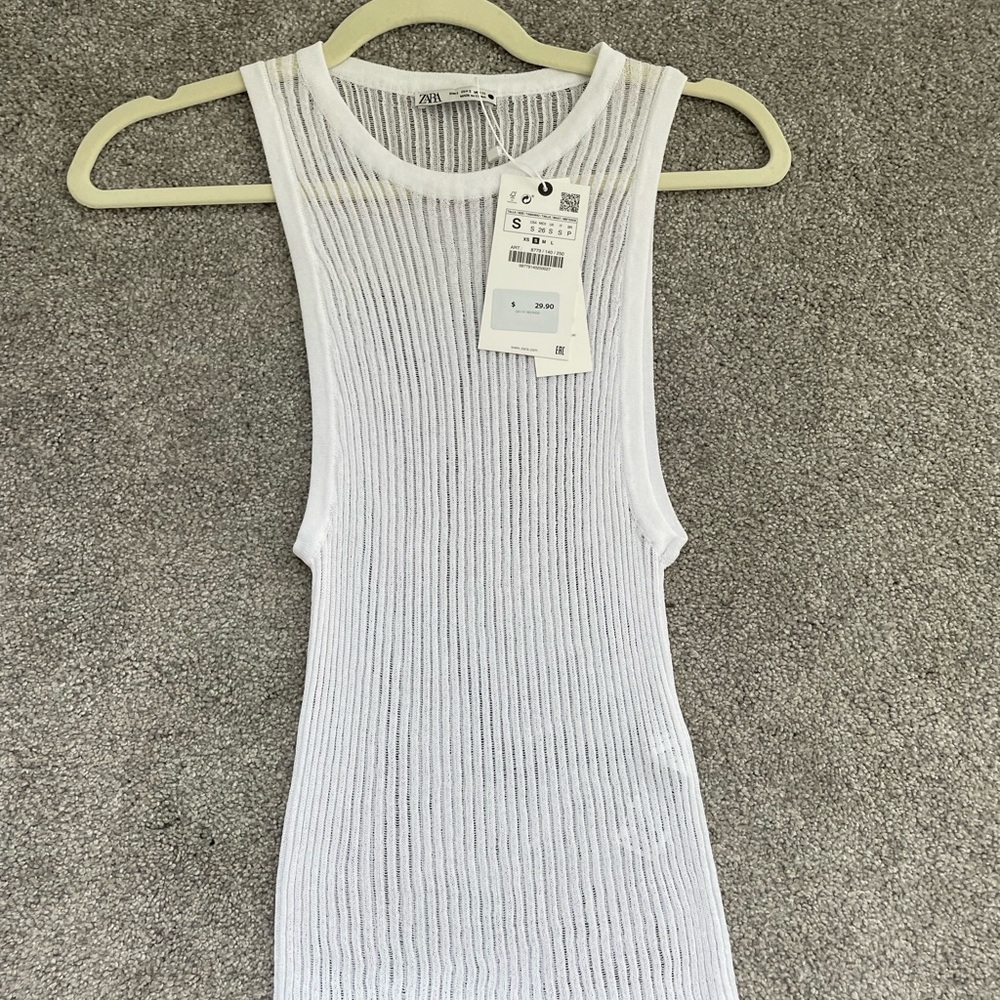 Zara White Ribbed Cut Out Tank Top